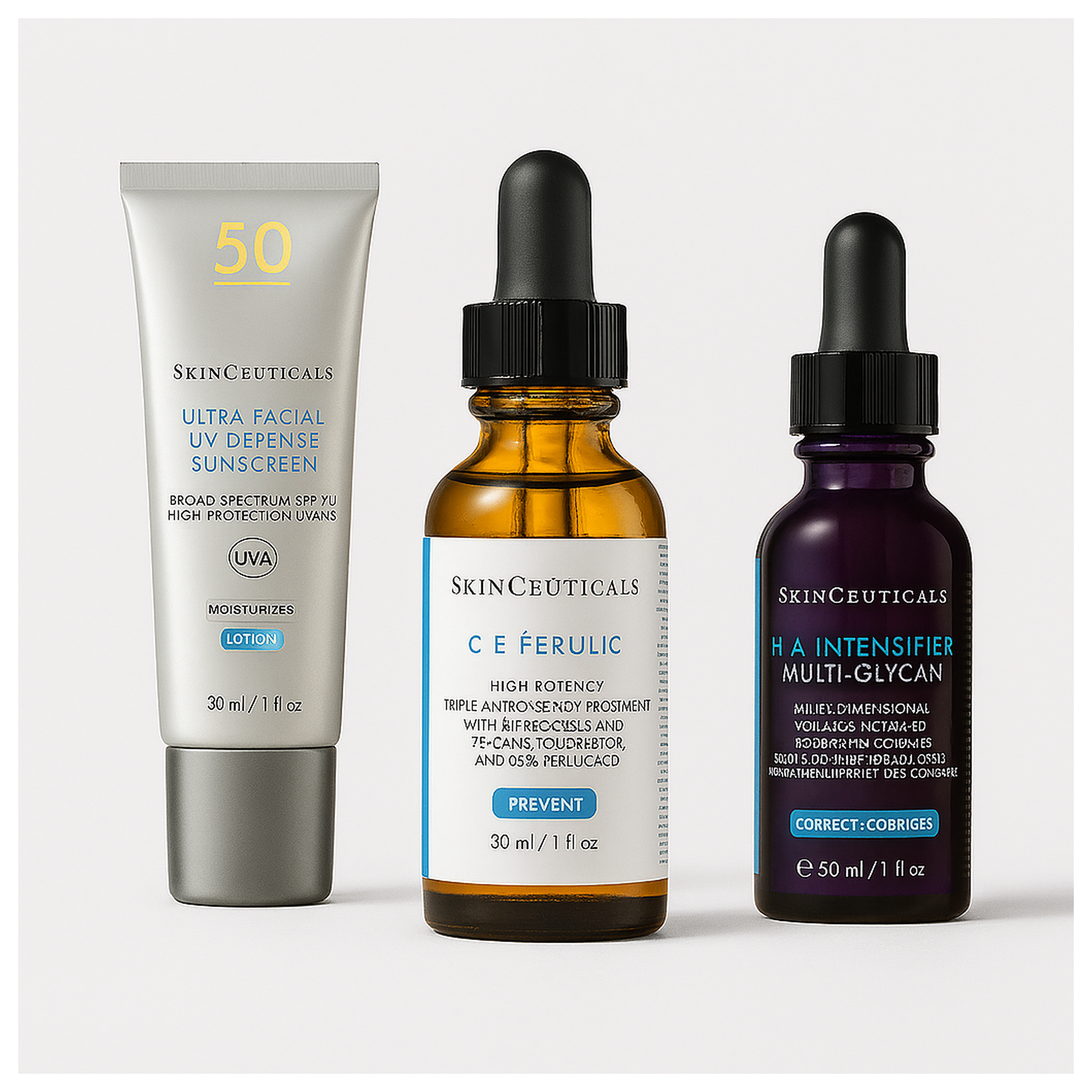 Three SkinCeuticals skincare as set on a white background